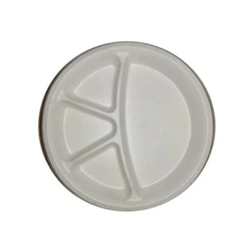 White Plain 4 Compartment Bagasse Plate