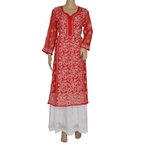 Comfortable Fashion Stylist Women'S Printed Attractive Rayon Red Colour Long Kurti Bust Size: 30 Inch (In)