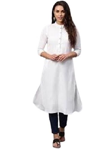 38 Centimeter Length and Full Sleeve Plain White Rayon Kurti