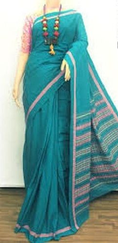 Pink And Sea Green Border With Blouse Pieces Begampuri Cotton Saree