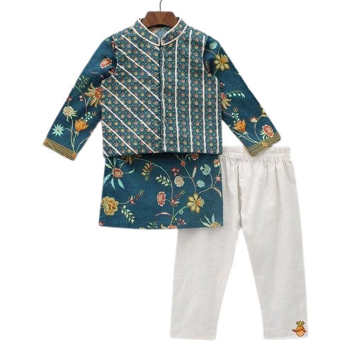 Kids Fancy Full Sleeves Ethnic Round Neck Brocade Jacket With Kurta Payjama For Boy Age Group: 1 Year To 10 Year