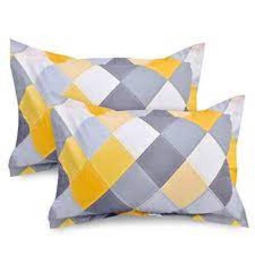 Square Yellow And Grey Cotton Pillow Cover