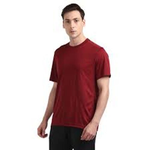 Polyester Comfortable Cotton Fell Maroon Mens T Shirt