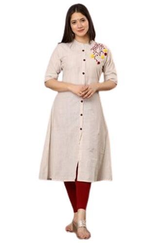 Comfortable To Wear Ladies Round Neck 3/4 Sleeves White Kurti