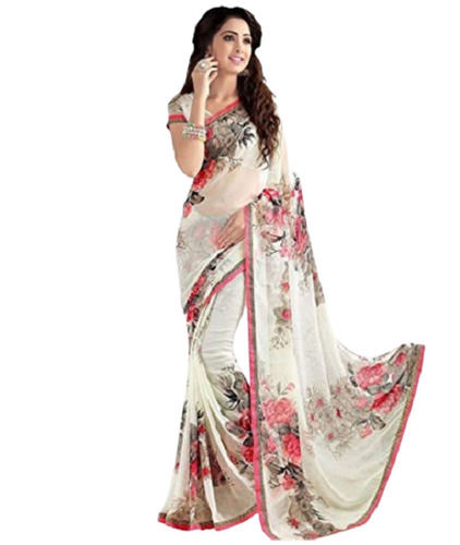 Multicolor 5.5 Meter Floral Printed Casual Wear Soft Georgette Saree For Ladies