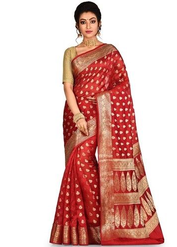 Cotton Party Wear Red Banarasi Silk Saree