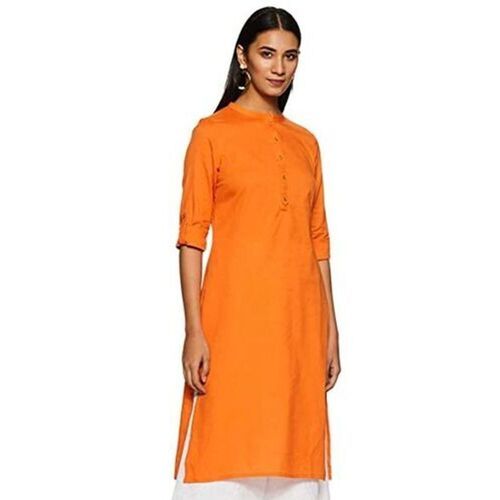 Lightweight Fabric Comfortable And Pleasant Ladies Orange Kurtis Decoration Material: Paint