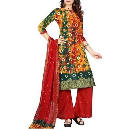 Black Women Breathable Printed 3/4Th Sleeves Cotton Casual Bandhani Suits