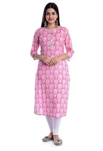 Perfect Fit And Comfortable Collar Neck 3/4 Sleeves Cotton Kurti Bust Size: 24 Inch (In)