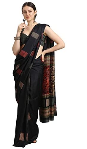 Ladies Printed Black Silk Sarees