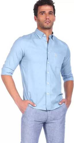 Plain Full Sleeves Pure Cotton Fabric Straight Collar Men'S Casual Shirt