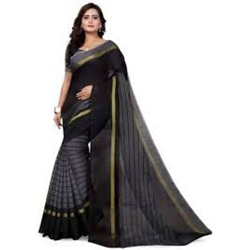 Casual Printed Black Cotton Sarees For Ladies