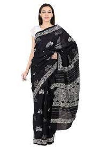 Black Cotton Block Printed Saree