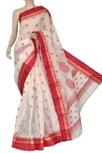 White With Red Ladies Printed Pattern Patola Style Casual Wear Cotton Sarees