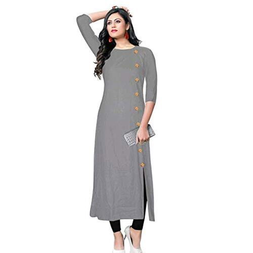 Comfortable Long Sleeves Plain Gray Cotton Trendy Long Kurti