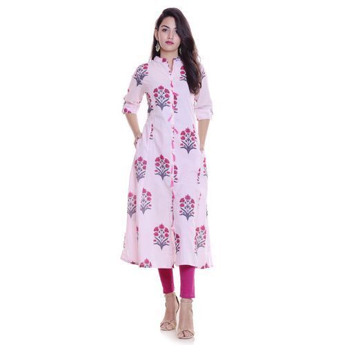 Pink Cotton Fabric Trendy Pattern Ethnic Ladies Cotton Kurtis 