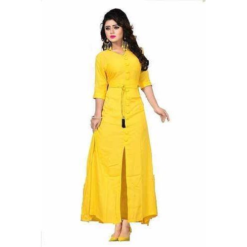 Pink Casual Fashion Trendy Western Long Plain Designer Kurtis 