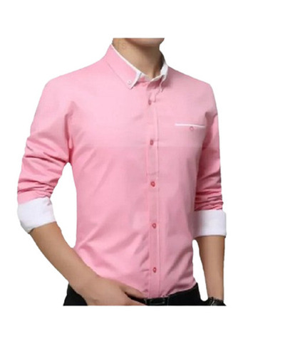 Mens Cotton Shirt - Regular Fit, Full Sleeves, Classic Collar, Pink Color | Breathable, Quick Dry, Machine Washable, Non-Toxic, Customized Logo