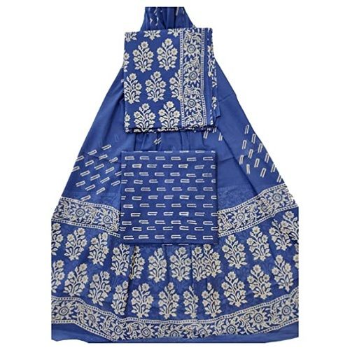 Blue Indian Hand Block Printed Salwar Suit Cotton Silk For Women