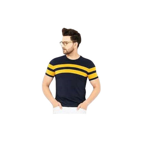 Comfortable Solid White Striped Yellow Mens T-Shirt For Daily And Casual Wear