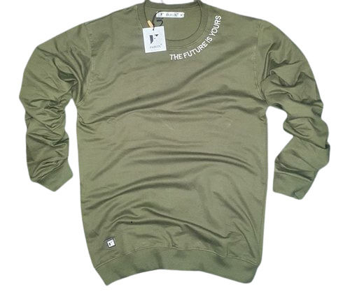 Mens Green Plain Full Sleeves Round Neck Regular Fit Polyester T- Shirt For Daily Wear Age Group: 18-30