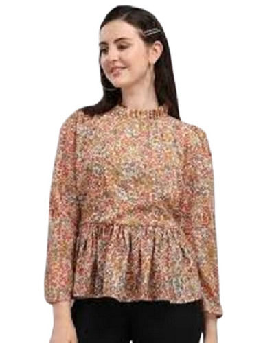 Multi Color Flora Print Full Sleeves Ladies Top For Casual Wear