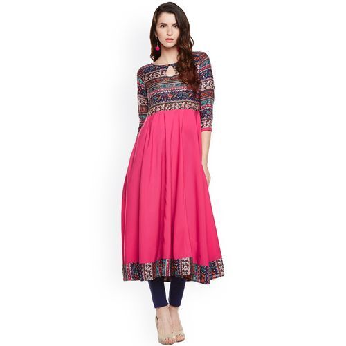 Elegant Look Anarkali Style Cotton Ladies Pink Kurtis Bust Size: 42 Inch (In)