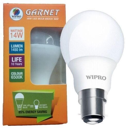 Cool Daylight White Round B22 Base 14Watts Energy-Saving Wipro Garnet Led Bulb  Input Voltage: 240 Volt (V)