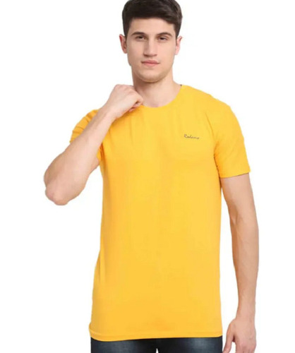 Short Sleeve Round Neck Casual Wear Yellow Cotton Men's T-Shirt - Cotton Size M/L Yellow Color | Soft Comfortable Ideal for Daily Wear & Sports Activities