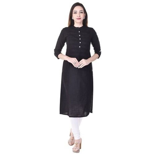 Washable Fashionable And Stylish Round Neck Comfortable Breathable Soft Cotton Black Kurti