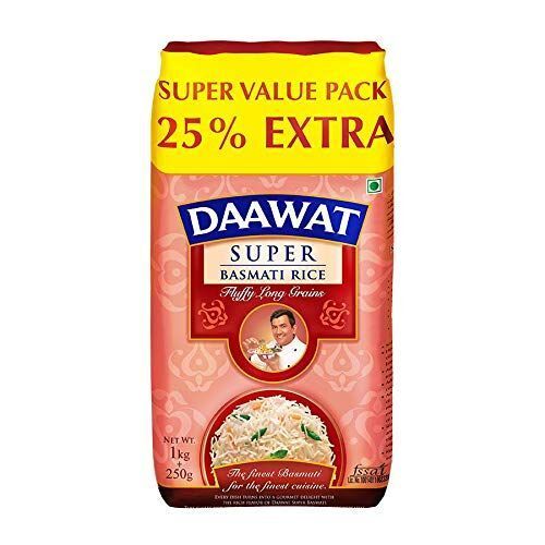 Commonly Cultivated Indian Originated Sun-Dried Long Grain Daawat Super Basmati Rice, 1kg