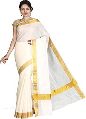 Attractive Designs Traditional Off White Golden Border Of Kerala Cotton Saree 