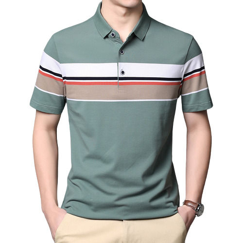 Breathable Polo Collar Striped Short Sleeve Fashion Cotton T Shirt