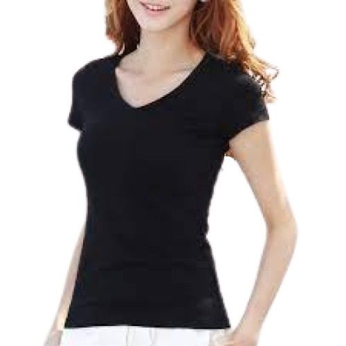 Ladies Black V Neck Short Sleeve Cotton T Shirt Gender: Female