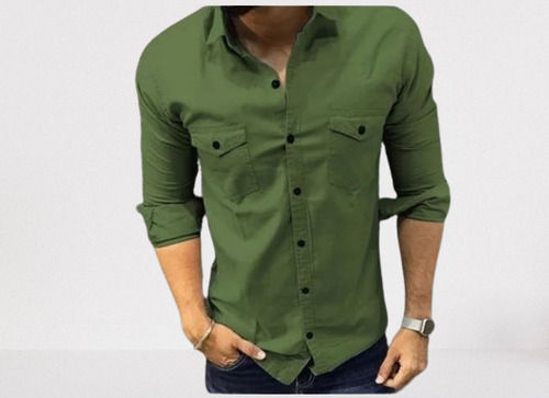  Full Sleeves Washable And Comfortable Green Plain Men'S Cotton Shirts 