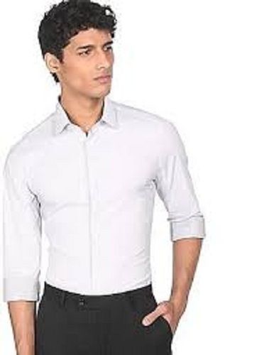 White Plain Pattern Full Sleeve Classic Collar Casual Wear Shirt For Men