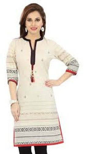 Cream Printed Pattern 40 Inch Length Cotton Kurti