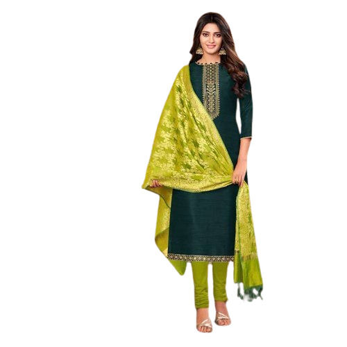 Dark Green Color Pure Cotton Material Full Sleeves Ladies Printed Salwar Suit Decoration Material: Laces