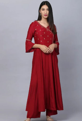 Full Sleeve Embroidered With Golden Thread Work Cotton Silk Palazzo Suit