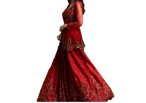 Traditional And Comfortable Full Sleeves Georgette Embroidery Silk Lehenga