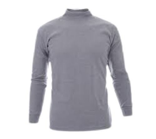 Grey Breathable Mens Plain Full Sleeve Turtle Neck Cotton T Shirt