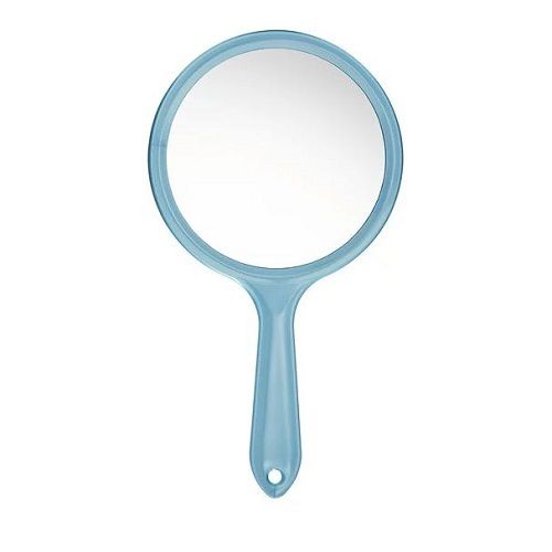 Sky Blue Light Weight And Durable Round Plastic Single Sided Hand Mirror