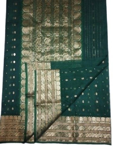 Art Silk Elegant Party Wear Dark Green And Golden Saree