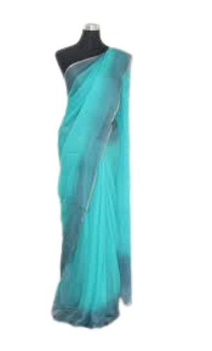 Summer Ladies Sky Blue Plain Casual Wear Chiffon Saree