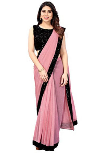 Pink Party Wear Womens Bollywood Style Lycra Blend Saree