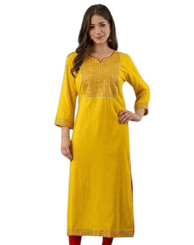 Comfortable And Skin Friendly 3/4th Sleeves Casual Wear Cotton Kurti For Ladies