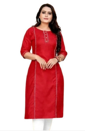 Ladies Round Neck 3/4Th Sleeves Casual Wear Soft Cotton Designer Kurta Bust Size: 34 Inch (In)