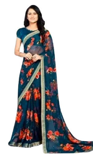 Brown 5.5 Meter Long Casual Wear Easily Washable Flower Printed Georgette Saree