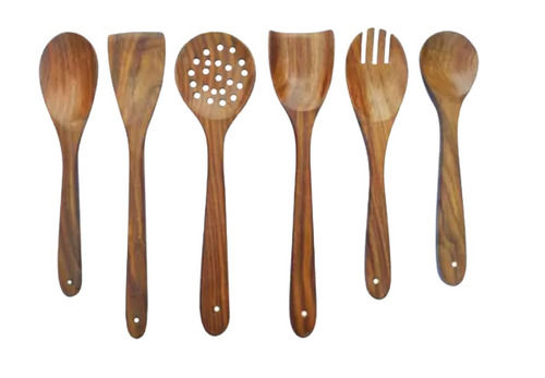 Brown Set Of 6 Piece, Handmade 10 Inches Polished And Lightweight Wooden Spoons