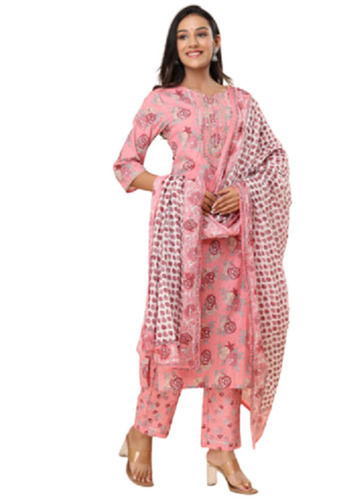 Washable And Comfortable Full Sleeves Printed Dupatta With Cotton Silk Salwar Suit For Ladies